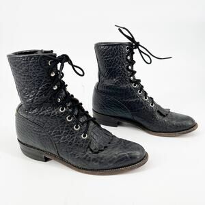 Justin Women's Black Pebbled Leather Kiltie Lace Up Ropers Ankle Boots Size 6.5